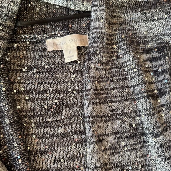 Laura Ashley Cardigan Women's Medium Black Silver Open Front Roman Holiday - Picture 2 of 4